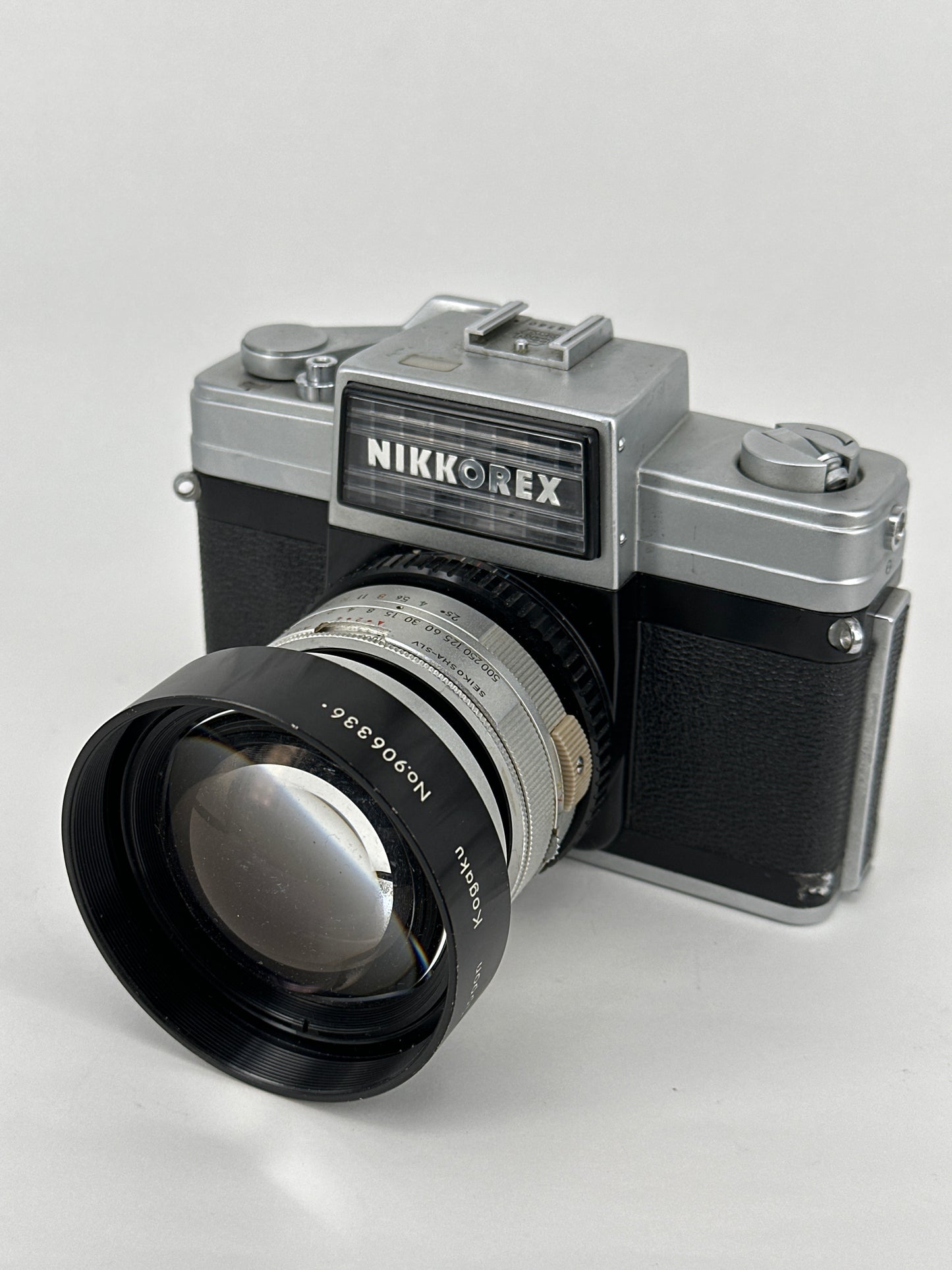 Nikkorex with 50mm f2.5 lens and 2 auxiliary lenses: Nikkorex-Tele f5.6 and Nikkorex-Wide f5.6