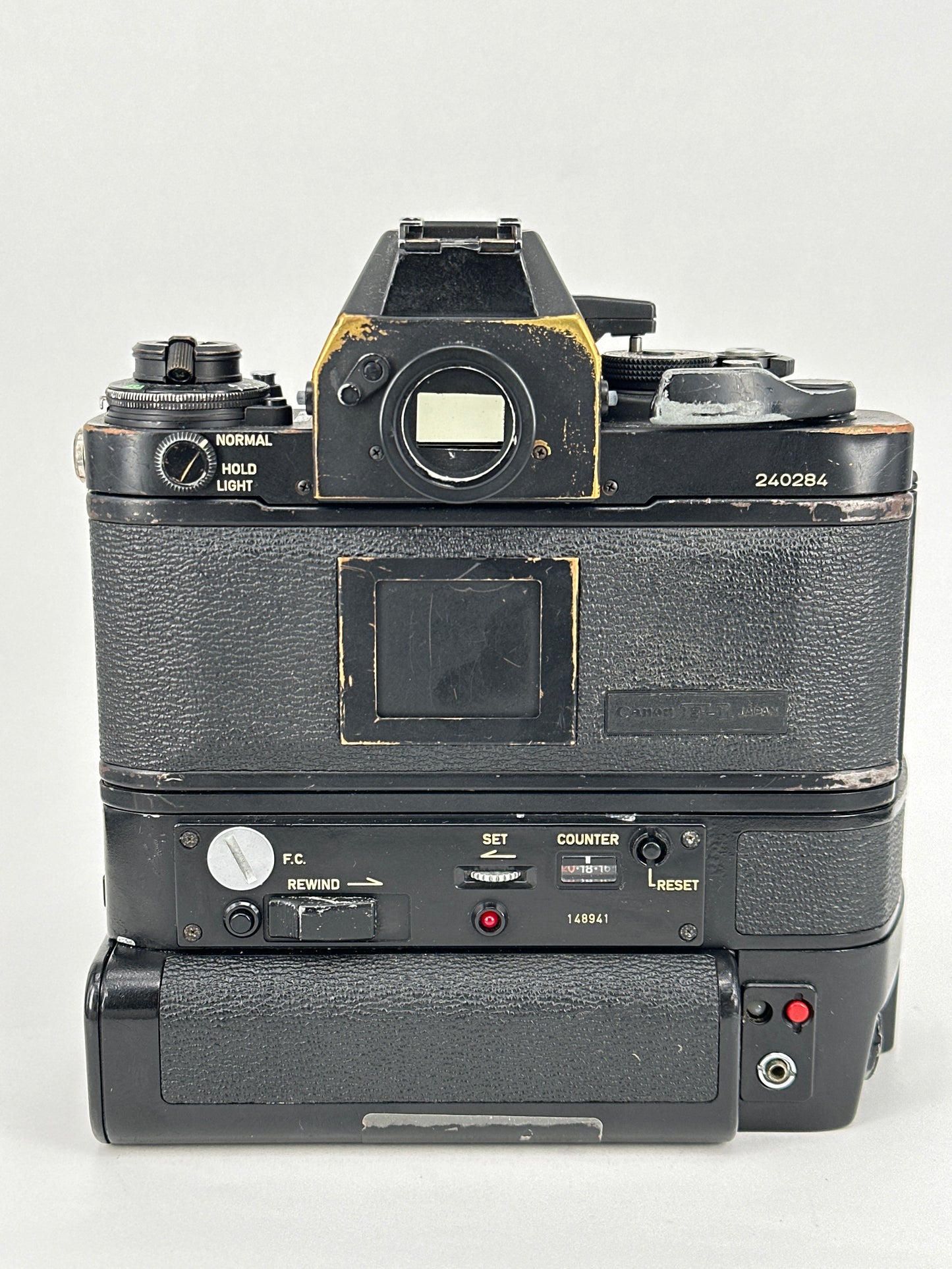 Canon F-1 with motordrive and Canon Lens FD 50mm f1.8 SC