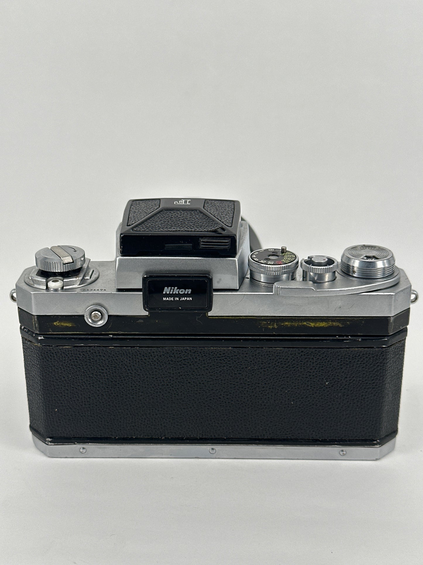 Nikon F with waist level finder, Nikkor-S Auto 3.5cm f2.8 lens and lens hood