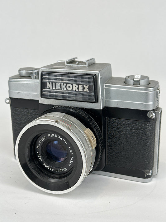 Nikkorex with 50mm f2.5 lens and 2 auxiliary lenses: Nikkorex-Tele f5.6 and Nikkorex-Wide f5.6